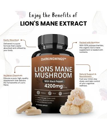 4200mg Organic Lions Mane Supplement Capsules - Brain Supplements For Memory and Focus - lions mane mushrooms neuropathy supplements For immune support productivity energy supplement - gluten free - Buy Online on GoSupps.com