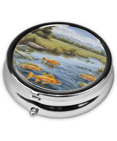 Fishing Lake Fishermen Mini Round Pill Box | 3 Compartment Portable Pill Organizer for Travel Home & Office - Buy Online on GoSupps.com