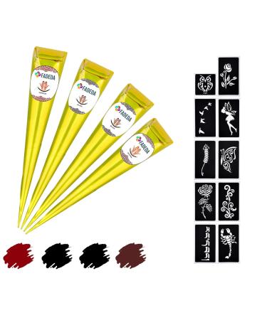 FADEDA FADEDA Set of 4 cones of 100% natural henna paste natural brown brown black 100 g + 10 stickers