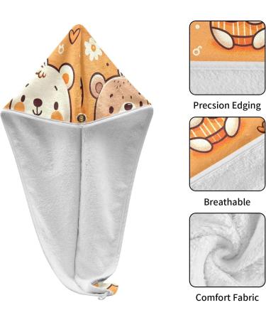 Cute Doodle Bears Hair Towel 2 Pack | Super Absorbent Quick Dry Hair Turbans for Women & Girls - Perfect Hair Drying Solution - Buy Online on GoSupps.com