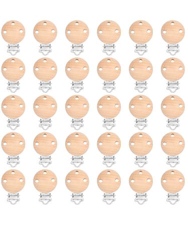 Ruggito 30 pieces wood pacifier straps clips baby pacifier clip wood pacifier clips pacifier locks baby suspenders-pacifier clips for toys holder clip (30 mm)