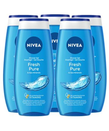 NIVEA NIVEA Fresh Pure Shower Gel Refreshing Body Wash Regenerating Fragrance Gentle Formula with Moisturizing Action and Marine Minerals - 5 x 250ml Bottles