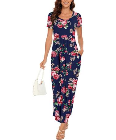YUNDAI Womens Maternity Maxi Dress Short Sleeve Floral Loose Long Dress XXL B06 Rose Navy - Buy Online on GoSupps.com