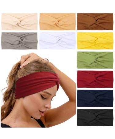 TERSE 10 Pack Headbands for Women Fashion Non Slip Wide Hair Bands Workout Head Wraps Soft Yoga Elastic Turban Hair Wraps for Girls