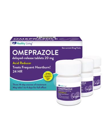 Healthy Living Acid Reducer for Frequent Heartburn Relief 20 mg Omeprazole Magnesium 42 Tablets - Buy Online on GoSupps.com