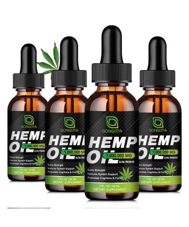 (4-Pack) High Potency Hemp Oil - 1 000 000 Maximum Strength - Helps Relaxation Stress Calming Sleep - Organic Hemp Oil Extract - Vegan Immunization Support Non-GMO 1 Fl Oz (Pack of 4)