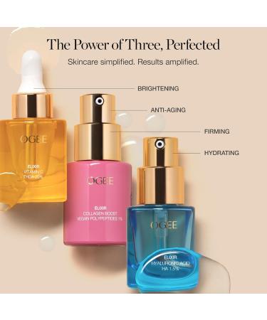 Ogee - Elixir Trio - Retinol Alternative Collagen 1% Elixir Vitamin C THDA 20% Elixir & Hyaluronic Acid HA 1.5% Elixir with Organic Cotton Beauty Bag - Buy Online on GoSupps.com