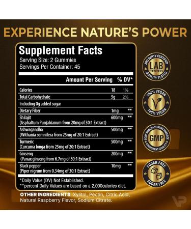 4-in-1 Organic Himalayan Shilajit Gummies | with Ashwagandha Turmeric & Ginseng | Adaptogen for Energy Immunity & Vitality Support | Organic Vegan Sugar-Free | 90 Count | for Men & Women 90 Count (Pack of 1) - Buy Online on GoSupps.com