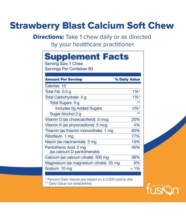 Bariatric Fusion Calcium Citrate & Energy Soft Chew Vitamin - 60 Count Strawberry Blast for Bariatric Surgery Patients | Sugar Free, Gastric Bypass & Sleeve Gastrectomy - Buy Online on GoSupps.com