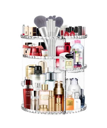vinmoso Rotating Makeup Organizer And Storage Perfume Organizer For Dresser Cosmetics Organizer Makeup Organizer For Vanity Dresser Organizer 4 Trays Adjustable Cosmetic Storage Cases A-clear