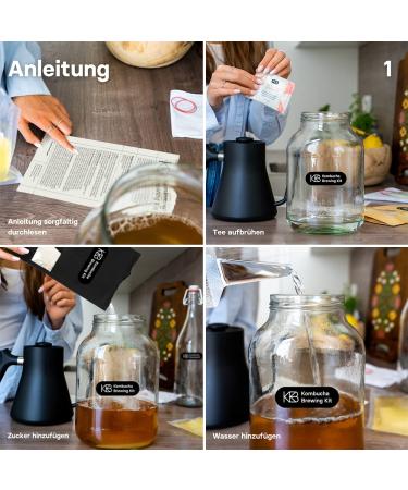 Kombucha Brewing Kit Bio | Starter Set with SCOBY Fermentation Vessel & Organic Ingredients | Handmade Vegan Gluten-Free & Lactose-Free - Buy Online on GoSupps.com