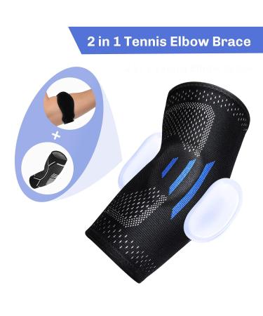 2 in 1 Tennis Elbow Brace - Compression Sleeve with Elbow Pads | Breathable Tendonitis Support for Men & Women | Joint Pain Relief & Arthritis Treatment - Buy Online on GoSupps.com