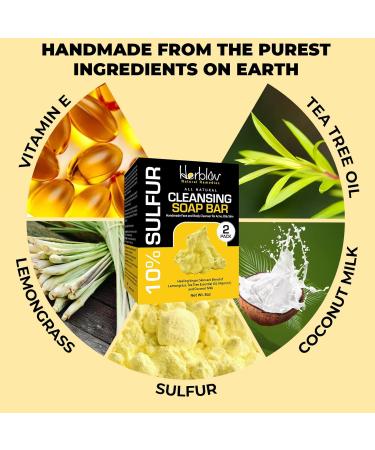 Sulfur Soap Bar for Acne & Oily Skin - Natural Face & Body Cleanser with Lemongrass, Tea Tree Oil & Vitamin E - Made in USA - 4 oz (Pack of 2) - Buy Online on GoSupps.com