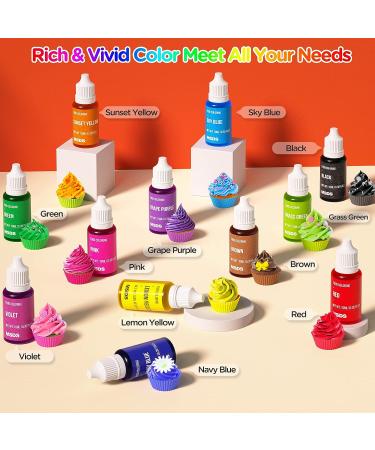 12 Vibrant Color Food Coloring Set - Edible Neon Icing Dye for Baking & Decorating - 0.35 Fl. oz Bottles - Buy Online on GoSupps.com