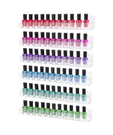 Umirokin 6 Packs 15Inch Acrylic Nail Polish Rack Wall Mounted Shelf Holds up to 96 Bottles Clear Nail Polish Holder Display for Wall Essential Oils Organizer