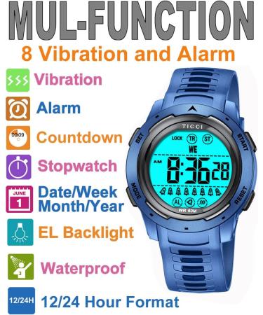 TICCI Unisex 8 Alarm Vibrating Watch - Waterproof Pill Reminder for Men & Women | Big Digits Vibra Alert Medication Aid - Buy Online on GoSupps.com