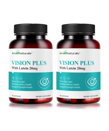Vision Plus Eye Vitamins with Lutein 20mg Bilberry & Blueberry Extract - Key Antioxidants for Eye Health Support - 90 Capsules Non-GMO 90 Count (Pack of 2)