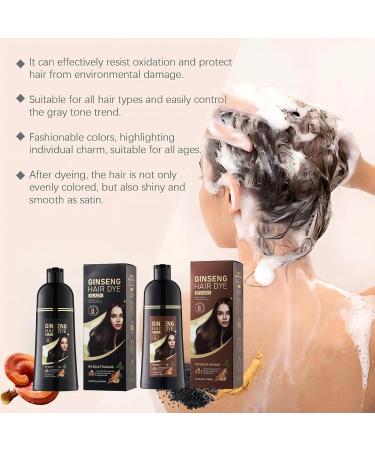 Shampooing de coloration naturelle au ginseng - 450 ml - Avec extrait de ginseng - Doux pour le cuir chevelu - Colorant et nourrissant - Facile utiliser (noir) - Buy Online on GoSupps.com