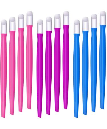 12 Pieces Plastic Cuticle Pusher Nail Art Tools Rubber Tipped Nail Cleaning Stick Manicure Pushing Stick for Home Nail Salon