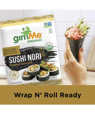 gimMe Organic Roasted Seaweed Sushi Nori Sheets - 9 Sheets (0.81 oz) - Perfect for Sushi Making - Buy Online on GoSupps.com