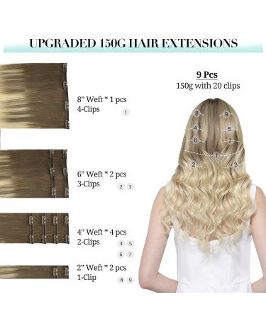Doores Real Hair Extensions Clip In - Ash Brown to Platinum Blonde 45cm (18 inch) 150g Remy Hair Thick & Natural - Buy Online on GoSupps.com