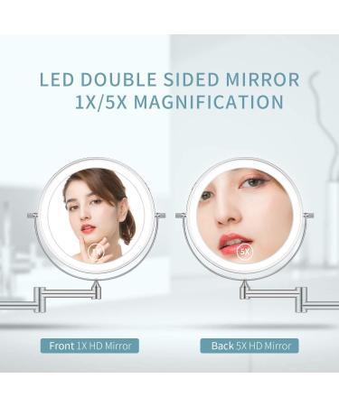 Alvorog Rechargeable Wall Mounted Lighted Makeup Mirror - 8 Inch Double Sided Vanity Mirror with 3 Color Lights, 1X/5X Magnification, Intelligent Shutdown, Dimming, 360 Rotation - Bathroom Mirror - Buy Online on GoSupps.com
