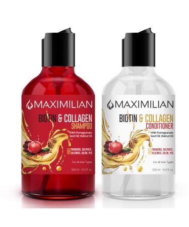 Maximilian Biotin and Collagen Shampoo for Thinning Hair and Hair Loss- Hair Growth Shampoo and Conditioner Set- Biotin Shampoo- Hair Shampoo- Hair Loss Shampoo- (2 x 16.9 Fl Oz / 500mL x 2)