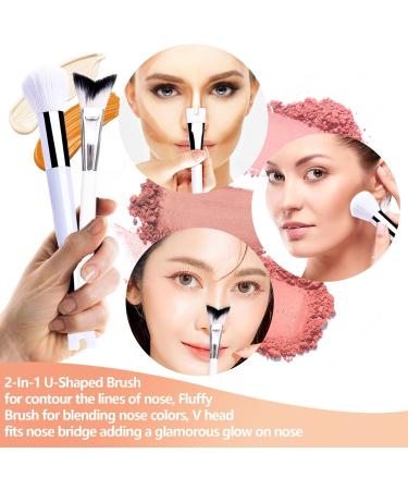 NATOSU 2 Piece Nose Contour Brush Set 2 in 1 U Shaped Brush and Fluffy Brush for Shaping and Defining the Nose Fishtail Highlighter Brush for Nose Shine - Buy Online on GoSupps.com
