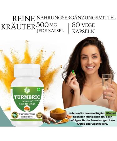  Morsan Healthcare Turmeric (Curcuma longa) Capsules | Pack of 60 x 500 mg Vegetarian Capsules | Natural Food Supplement | GMP Certified | Gluten-Free - Buy Online on GoSupps.com