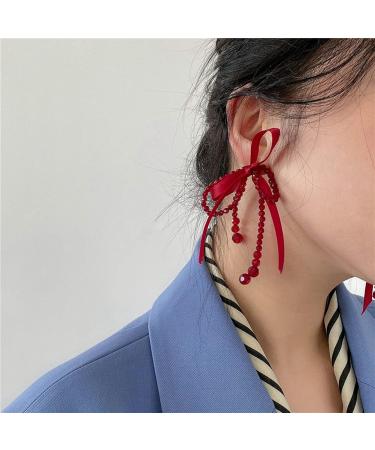Feyley Red Loop Earrings - Exaggerated Tassel & Crystal Long Drop Jewelry for Women & Girls - Buy Online on GoSupps.com