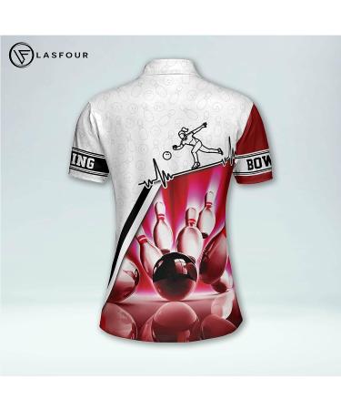 LASFOUR Custom Pink 3D Heartbeat Bowling Shirts for Women - Buy Online on GoSupps.com