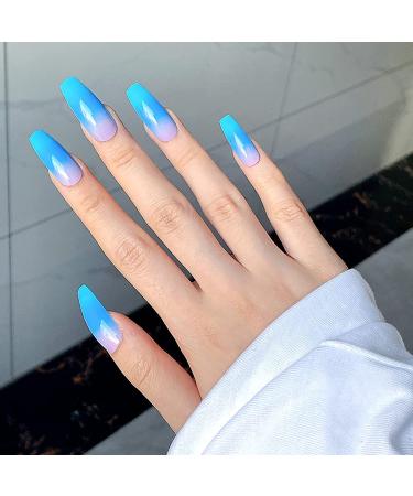 Press on Nails Professinal False Nail Kit -3D French Long Press on Nails Glossy Fake Nails Full Cover Ballerina Nails Tips for Women and Girls Gift (Color : G)