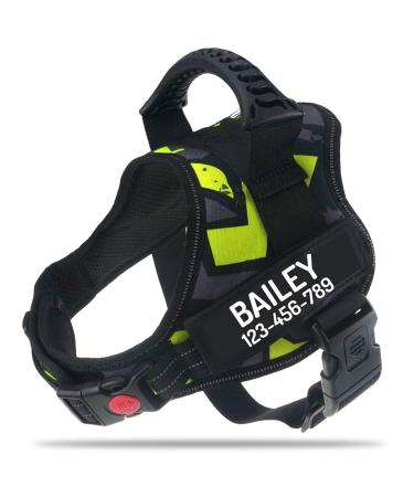 Pawpawify dog harnesses against pulling with personalized name and telephone number hard-wearing prevents tug pulling or choking for training and walking L chest 28-38in green doodles
