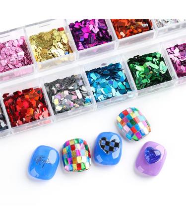 Jmeowio 12 Colors Square Nail Glitter Sequins - 3D Holographic French Tip Nail Art Charms for Women & Girls - Buy Online on GoSupps.com