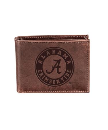 Evergreen University of Alabama Brown Bi-Fold Wallet, 100% Genuine Leather with Gift Box Included