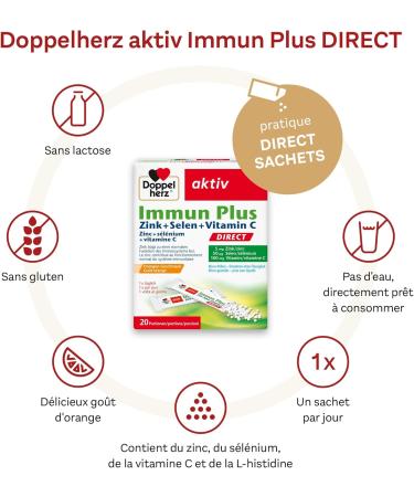 Doppelherz Immun Plus Direct - Zinc Selenium and Vitamin C Contribute to Normal Immune System Function - 20 Bags - Buy Online on GoSupps.com