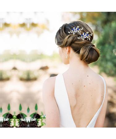 Flower Bridal Hair Pins Pearl Bride Wedding Hair Accessories Rhinestone Hair Piece for Women and Girls(Blue) - Buy Online on GoSupps.com