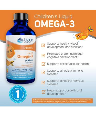 Trace Minerals Children's Liquid Omega-3 - Brain, Cognitive & Visual Development Support | Immunity & Heart Health | 8 Fl Oz - Buy Online on GoSupps.com