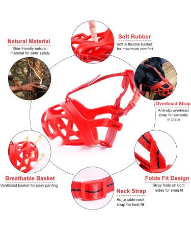 Breathable Basket Muzzle for Dogs - Stop Biting Barking & Chewing | Suitable for Small Medium & Large Dogs - Aggressive Dog Muzzle (Large Red) - Buy Online on GoSupps.com
