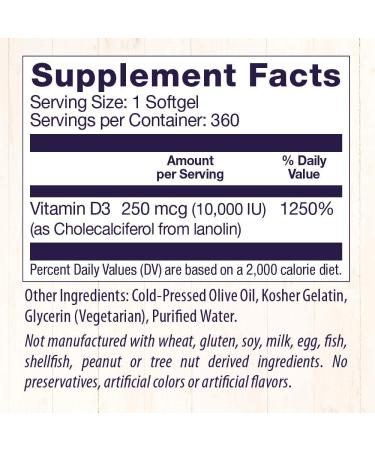 Healthy Origins Vitamin D3 10 000 IU (Non-GMO)  360 Softgels 360 Count (Pack of 1) - Buy Online on GoSupps.com