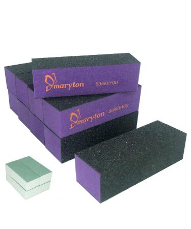 Maryton Nail Buffer Sanding Block Polisher Buffing File 60/100 Grit for Acrylic Nail Art Kit Manicure Tools 10 PCS (Black Purple) Black Purple 60/100 Grit