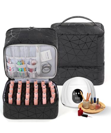JEWERADO Nail Polish Organizer with UV Light - Double-layer Carrying Case for 30 Bottles - Travel Portable Storage Bag for Manicure Set - Black - Buy Online on GoSupps.com