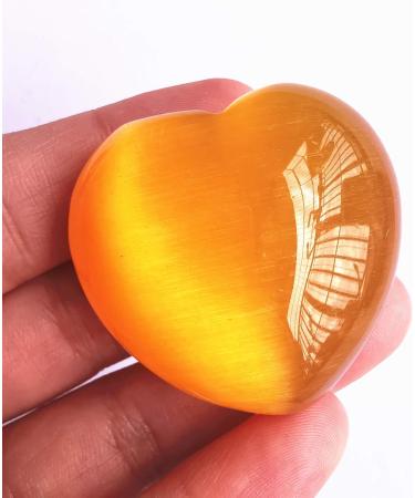 Manekieko Yellow Cats Eye Palm Worry Carved Heart | 40mm Healing Stone Crystals | International Shipping Available - Buy Online on GoSupps.com