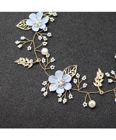 Blue Rhinestone Pearl Flower Alloy Headpiece - Handmade Wedding Hair Accessory for Bride & Bridesmaids - Buy Online on GoSupps.com
