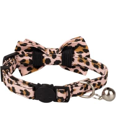 Breakaway Cat Collar Set with Bell, Bowtie, and Floral Design - 2pcs Leopard & Pure-Pink | Adjustable and Detachable Safety Feature for Cats and Small Pets - Buy Online on GoSupps.com
