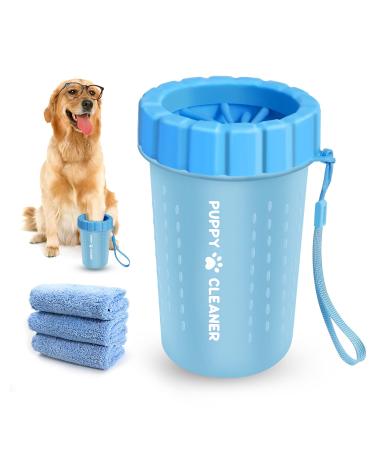 Dog Paw Cleaner for Medium Dogs (with 3 Absorbent Towels), Dog Paw Washer, Paw Buddy Muddy Paw Cleaner, Pet Foot Cleaner Medium Blue