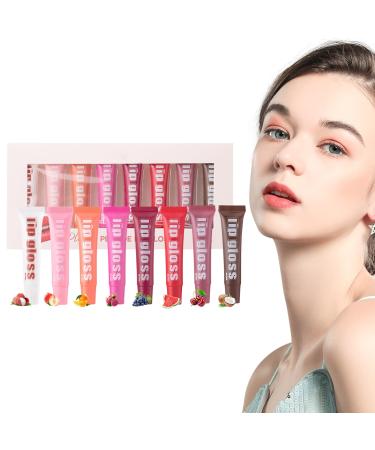 Clear Lip Gloss - 10 ml 8X Fruit Flavored Lip Oil | Lip Moisturizer Assorted Fruity Flavors Long-Lasting Repairing Formula Healthy and Moisturizing Smooth Glide On