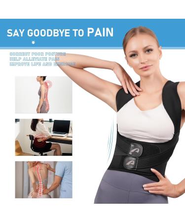 Back Brace Posture Corrector for Men & Women | Adjustable Upper Back Straightener for Pain Relief | Large Black Clavicle & Shoulder Support - Buy Online on GoSupps.com