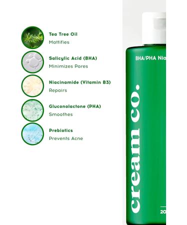 cream co. 200ml BHA/PHA Niacinamide Toner for Face Renewing Skin Toner for Cleanser Salicylic Acid Toner for Repair Cruelty-Free Toner for Oily Skin Minimizes Pores Facial Toner Vegan - Buy Online on GoSupps.com