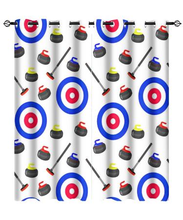 Curling Curtains Winter Sports Curling Game Stone House Broom Stitching Ultra Soft Premier Blackout Curtains Thermal Insulated Noise Reducing Patio Door Grommet Top 2 Panels 63"L x 27.5"W